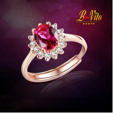 Bague, plaquée or rose avec pierre rouge de Rubis et taille variable Bague, plaquée or rose avec pierre rouge de Rubis et taille variable