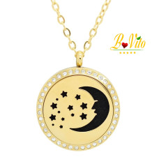 Collier diffuseur de parfum ou d’huile essentielle "La lune et les étoiles "